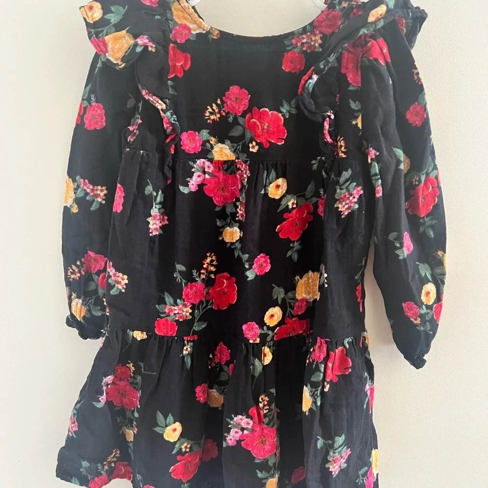 Old Navy Black Floral Girls' Dress with Red & Yellow Flowers